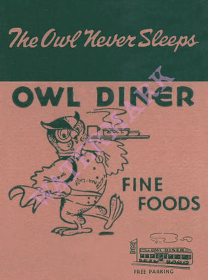 Owl Diner, Clearwater 1948 Menu Art
