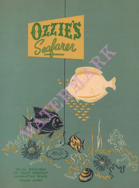 Ozzie's Seafarer, Manhattan Beach 1960s Menu Art