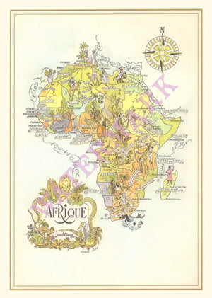 Pan American Africa 1960s Jacques Liozu Map | Vintage Menu Art – map of Africa