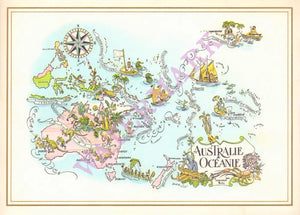 Pan American Australia & Pacific Ocean 1960s Jacques Liozu Map | Vintage Menu Art - cover map
