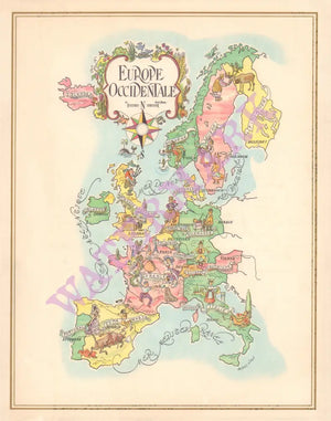 Pan American Europe Occidentale 1960s Jacques Liozu Map | Vintage Menu Art - map cover