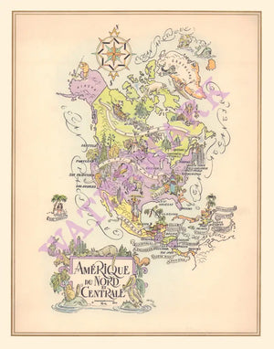Pan American North & Central America 1960s Jacques Liozu Map | Vintage Menu Art - cover map
