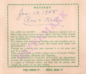 Paramount Italian Kitchen, Hollywood 1955