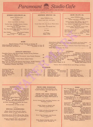 Paramount Studio Cafe, Hollywood 1936 | Vintage Menu Art – cover menu