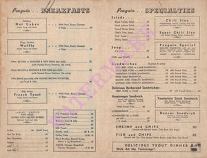 Penguin Café, Mammoth Lakes 1940s Menu