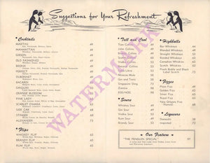 Penguin Room, Seattle 1950s Menu