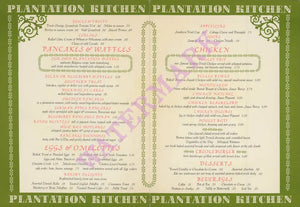 Plantation Kitchen, Las Vegas, 1960s Menu
