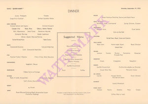 R.M.S. Queen Mary 1953 Menu