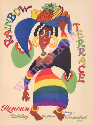 Rainbow Terrace, Port of Spain, Trinidad 1951 Menu Art