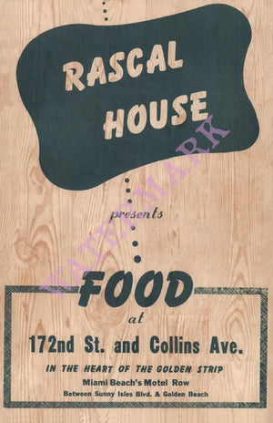 Wolfie Cohen's Rascal House, Miami Beach 1960s Menu Art