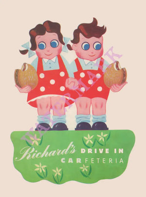 Richards Drive-In Carfeteria, Cambridge 1940s Menu Art