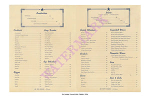 Rio Cabana, Concord Hotel, Catskills, 1950s Menu