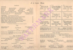 Robert's Cafe, USA 1950s Menu