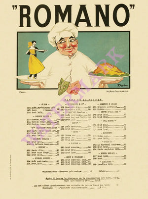 Romano, Paris 1923 Menu Art