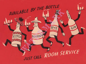 Room Service Bottles, 1930s/1940s Menu Art