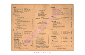 Ruby Foo's Beachchomber, Providence R.I. 1940s Menu