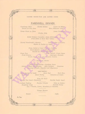 S/S Laconia 1936 Farewell Dinner Menu