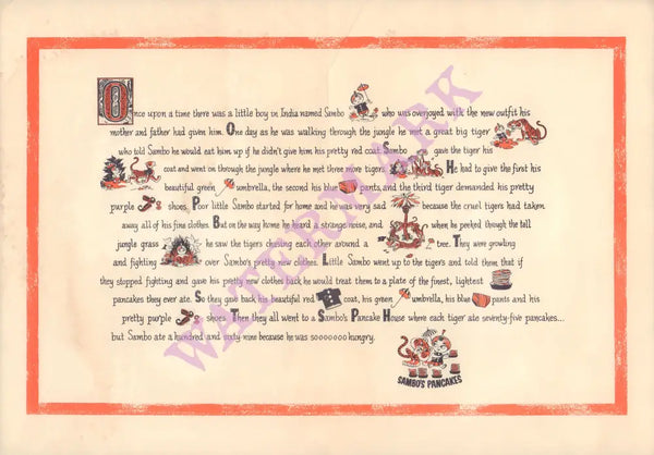 Sambo's Pancake's, California 1950s The Story of Sambo and the tigers