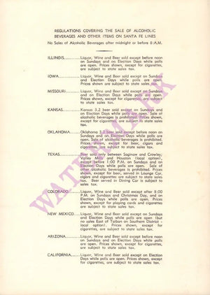 Santa Fe Railroad Drinks 1969 Vintage Americana Menus