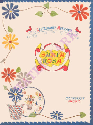 Santa Rosa, Monterrey Mexico 1950s Menu Art