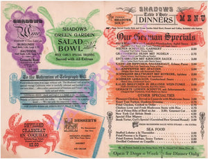 Shadows, San Francisco 1960s Menu
