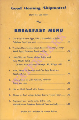 Ship Mates Drive-In, Laguna Beach 1950s | Vintage Menu Art - breakfast menu