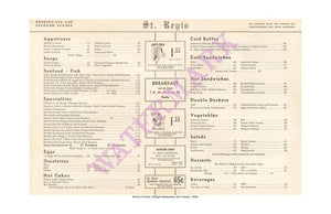 Shrimp in Shorts, St Regis Restaurant, New Orleans, 1950s Menu