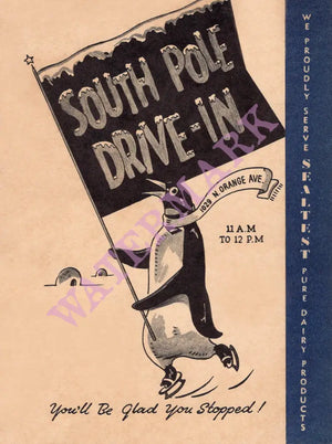 South Pole Drive-In, Orlando 1947 Penguin Menu Art