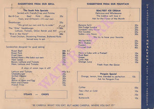 South Pole Drive-In, Orlando 1947 Menu