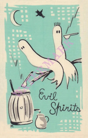 Spirits (set of 8) Cocktail Story 1950s Napkin Prints Vintage Americana Menus