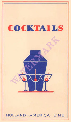 SS Statendam, Holland-America Line - 1930s Vintage Cocktails Menu