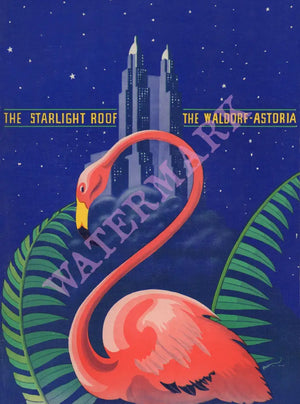 Starlight Roof, Waldorf Astoria, New York 1935 Famingoes Menu Art Menu Design