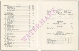 Starlight Roof Wine List, Waldorf Astoria, New York 1934 wine list