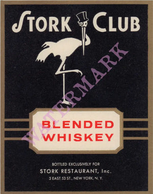 Stork Club Liquor Label - Blended Whiskey 1940s