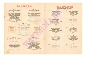 Stork Club, Rhode Island 1930s Menu