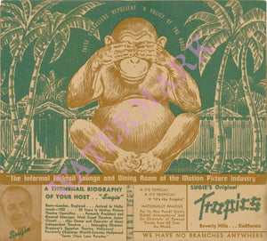 Sugie's Original Tropics, Beverly Hills, 1946 Menu Art