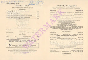 Sunset Limited Los Angeles to New Orleans 1954 Menu