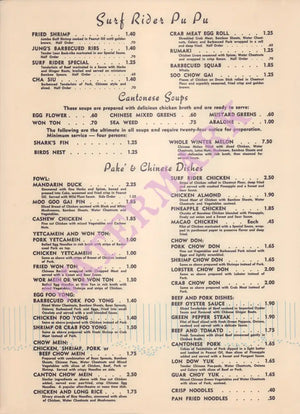 Surf Rider, Pasadena 1950s | Vintage Menu Art – soups and chinese dishes
