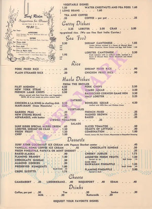 Surf Rider, Pasadena 1950s | Vintage Menu Art – food and dessert