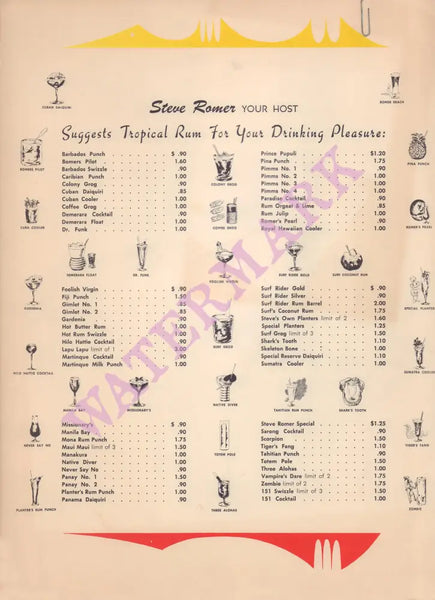Surf Rider, Pasadena 1950s | Vintage Menu Art – drinks