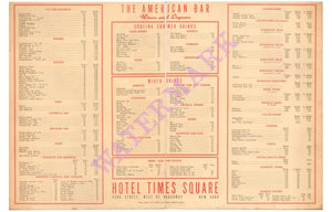 The American Bar Times Square Hotel Cocktail Menu 1930s