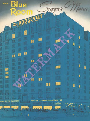 The Blue Room, The Roosevelt Hotel, New Orleans, 1952 Menu Art
