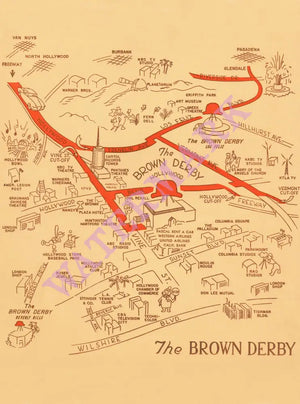 The Brown Derby, Hollywood, late 1950s menu art