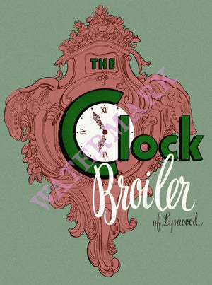 The Clock Broiler at Lynwood, 1950s Menu Art