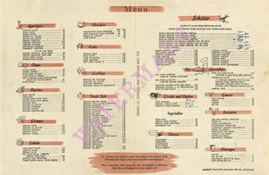 The Flying Lobster, New York 1950s Menu