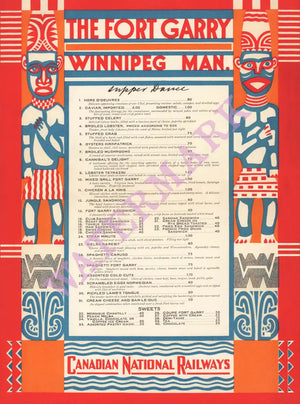 The Fort Garry Hotel, Winnipeg (approx 1916-1921) Menu Art