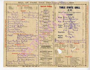 The Garrick, London 1903 Menu