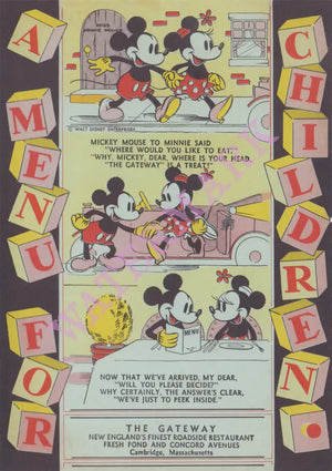 The Gateway Mickey & Minnie Mouse Menu For Children 1930s Menu Art