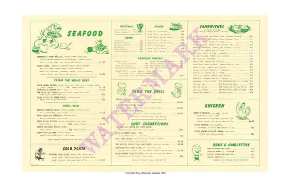 The Green Frog Waycross Georgia Bill Darden 1955 Interior Menu