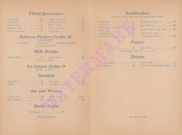 The Isthmus Fountain Menu at Santa Catalina Island 1940s Posters Prints & Visual Artwork